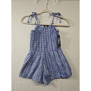 NWT Flowers by Zoe Kids Girl's Chambray Romper Smocked Tie Straps Tassels Size L